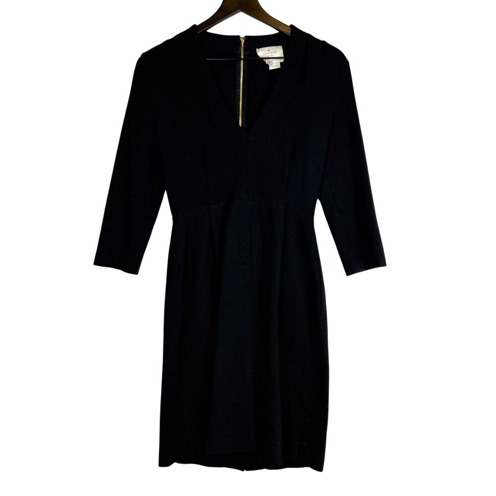 Kate Spade Darlene VNeck Sheath Dress Knee Length Black Gold Zipper - 6